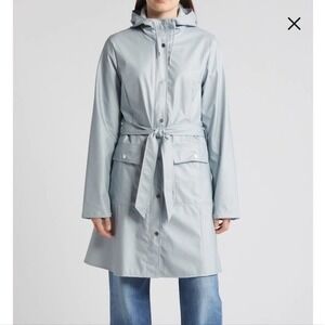 RAINS NEW Curve Waterproof Belted W3 18130 Jacket‎ In Wind/Blue Size Small